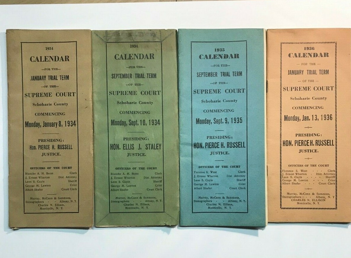 Schoharie County, N.Y. Supreme Court Calendar for 1934-1936: 4 Calendars total