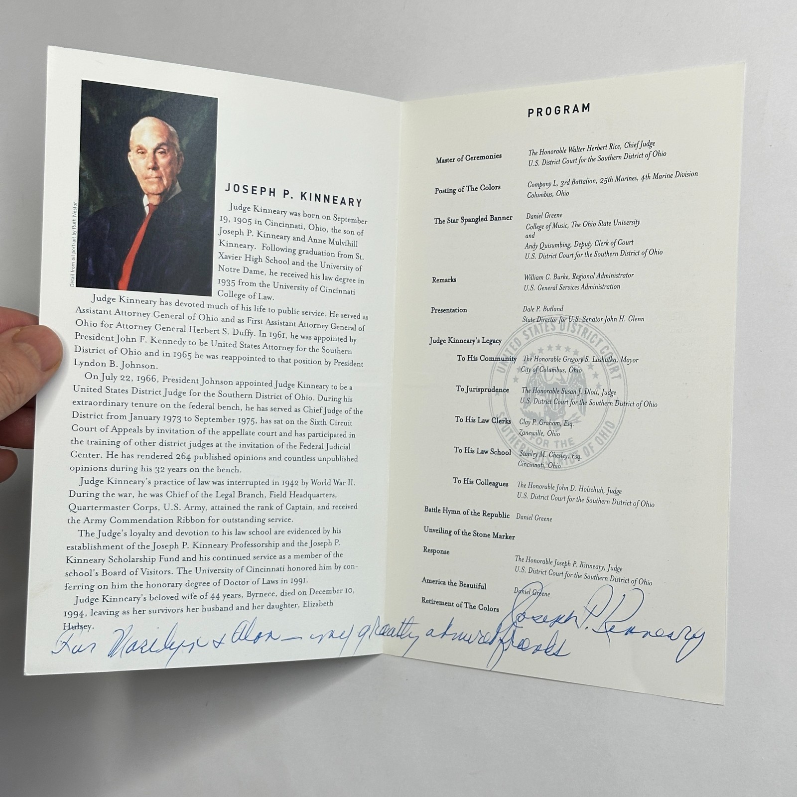 Signed Ephemera Grouping – Judge Joseph P. Kinneary, Ohio U.S. District Court