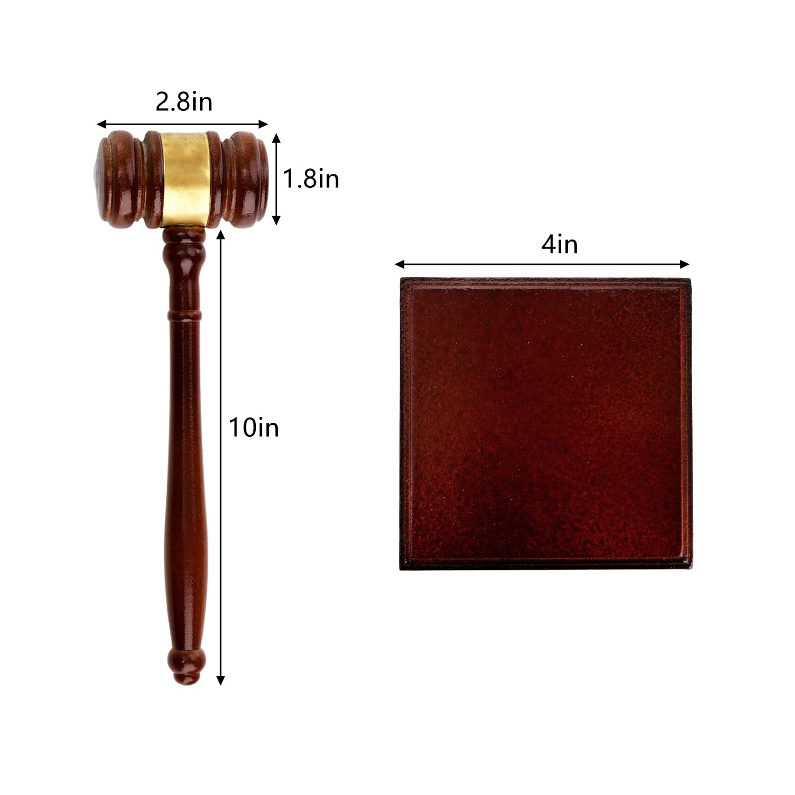 Brown Wooden Gavel and Block Set Handcrafted Wood Hammer Court with Square So…