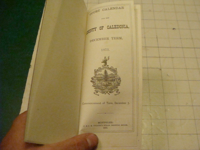 Vintage Original 1875 COURT CALENDAR – COUNTY OF CALEDONIA december term