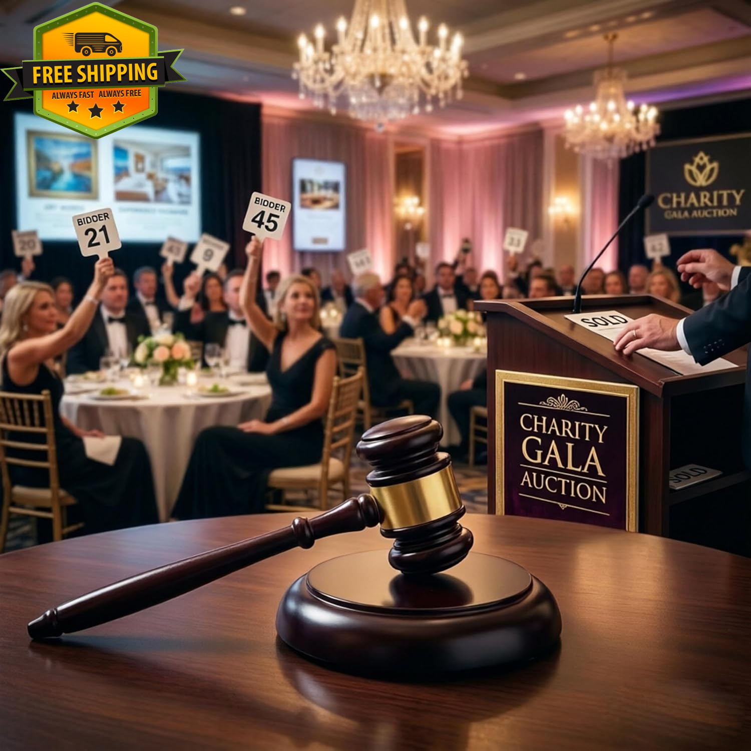 Judge Gavel Set Wooden Sound Block Auction Meeting HOA Court Hammer