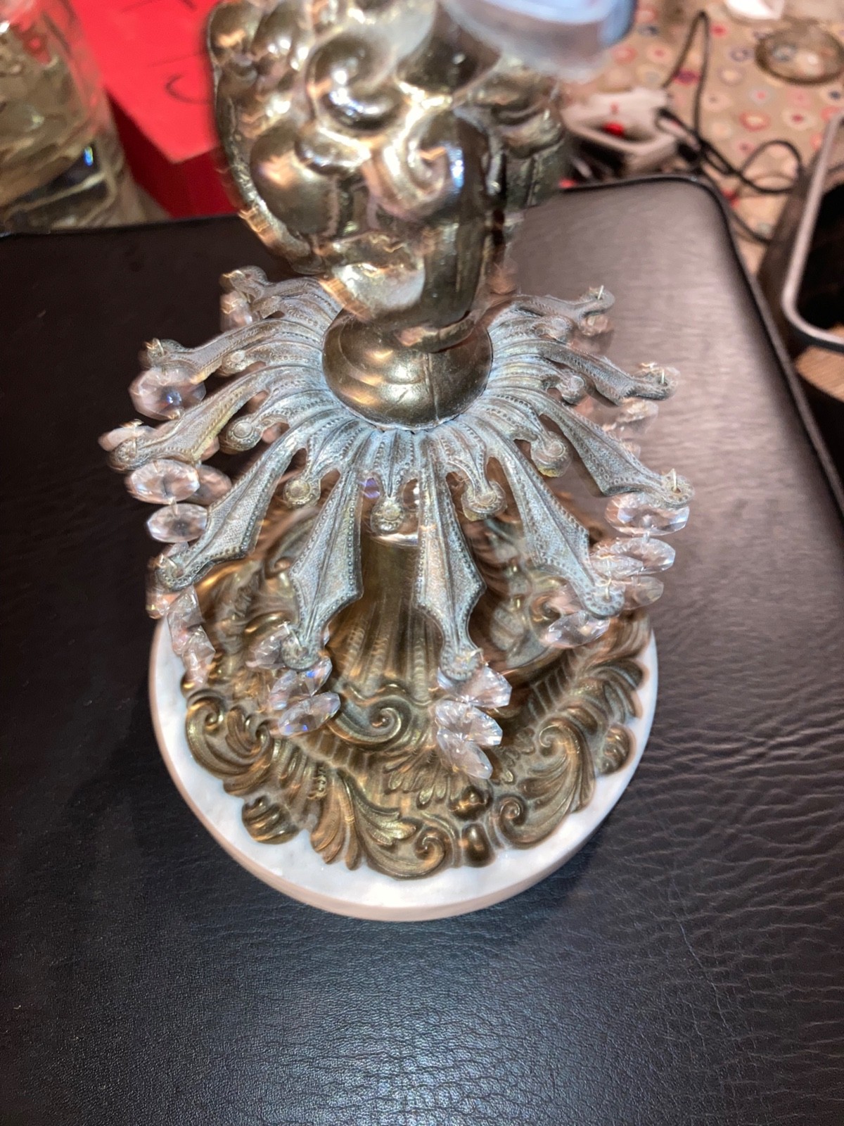 Scale Of Justice ANTIQUE L&L WMC GLASS CRYSTAL BRASS MARBLE 18.5” Tall