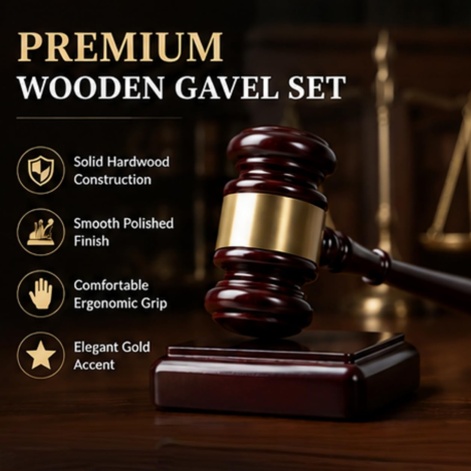 Wooden Gavel and Sound Block Set for Lawyers, Judges, and Chairmen of The Board