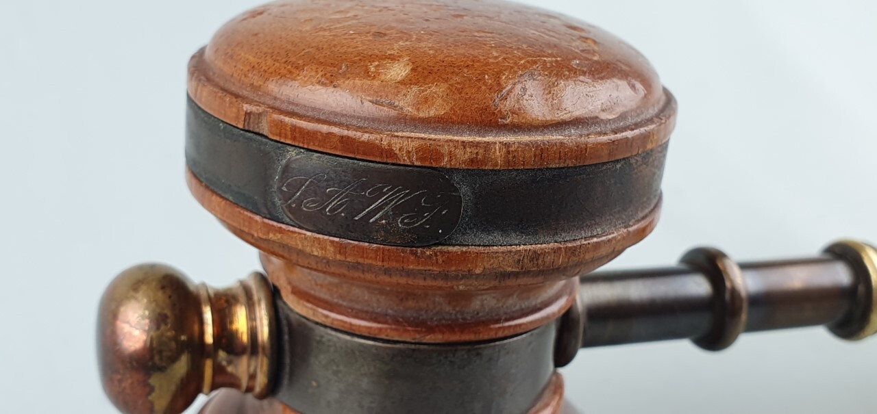 Antique bronze and wood judge or auction hammer,19thC