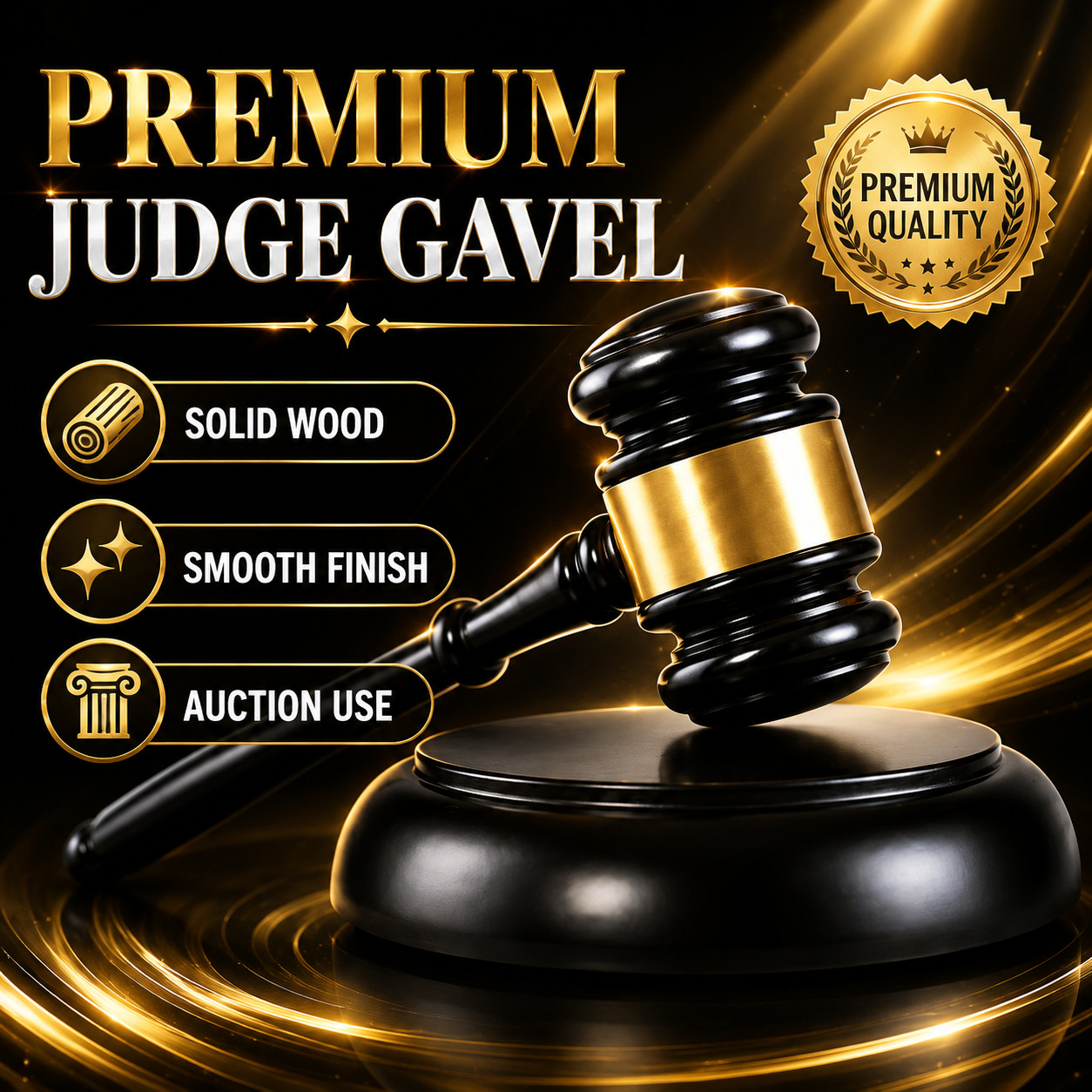 Black Wood Judge Gavel Set with Matching Base Auction Meeting Office Decor Gift