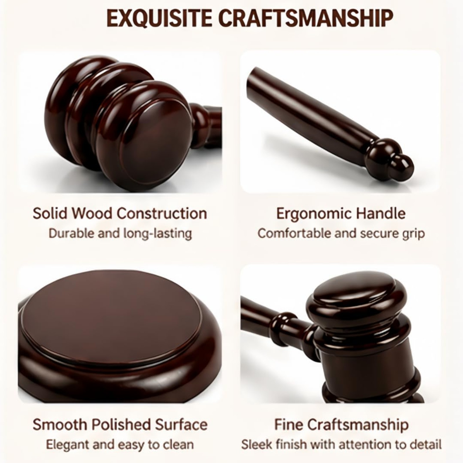 Wooden Gavel and Sound Block Set, 9.8 Inch Judge Gavel with 4.8 Inch Block, Loud