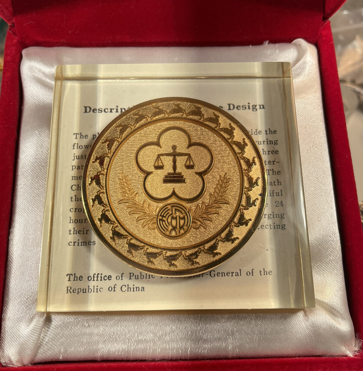 The Office Public Prosecutor General Republic China Vintage Badge paper weight