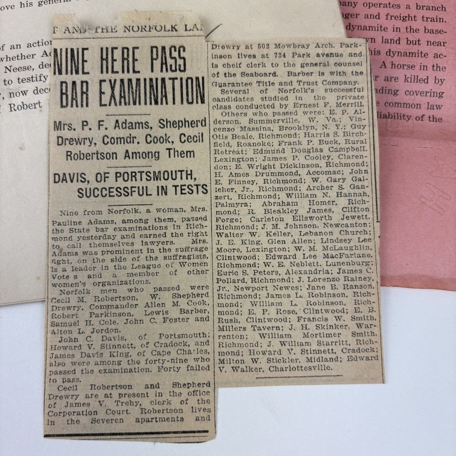 1921 Virginia Bar Exam Questions Newspaper Clipping Legal Ephemera