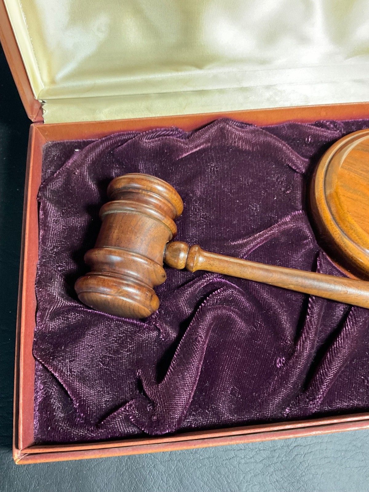 Vintage Long Life Presentation Gavel Set Walnut Wood Base