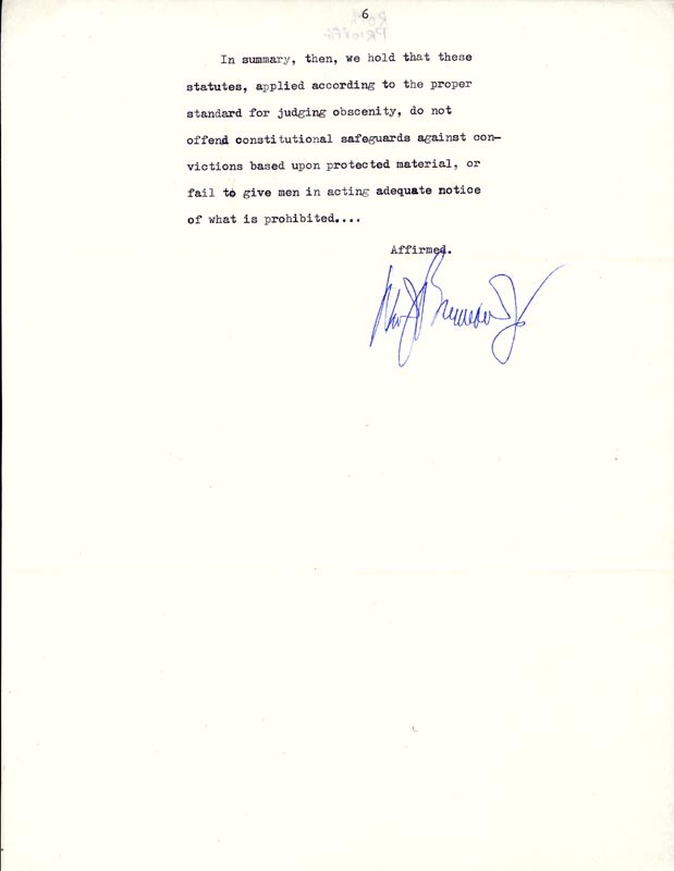 WILLIAM J. BRENNAN JR. – TYPED SYLLABUS SIGNED CIRCA 1977