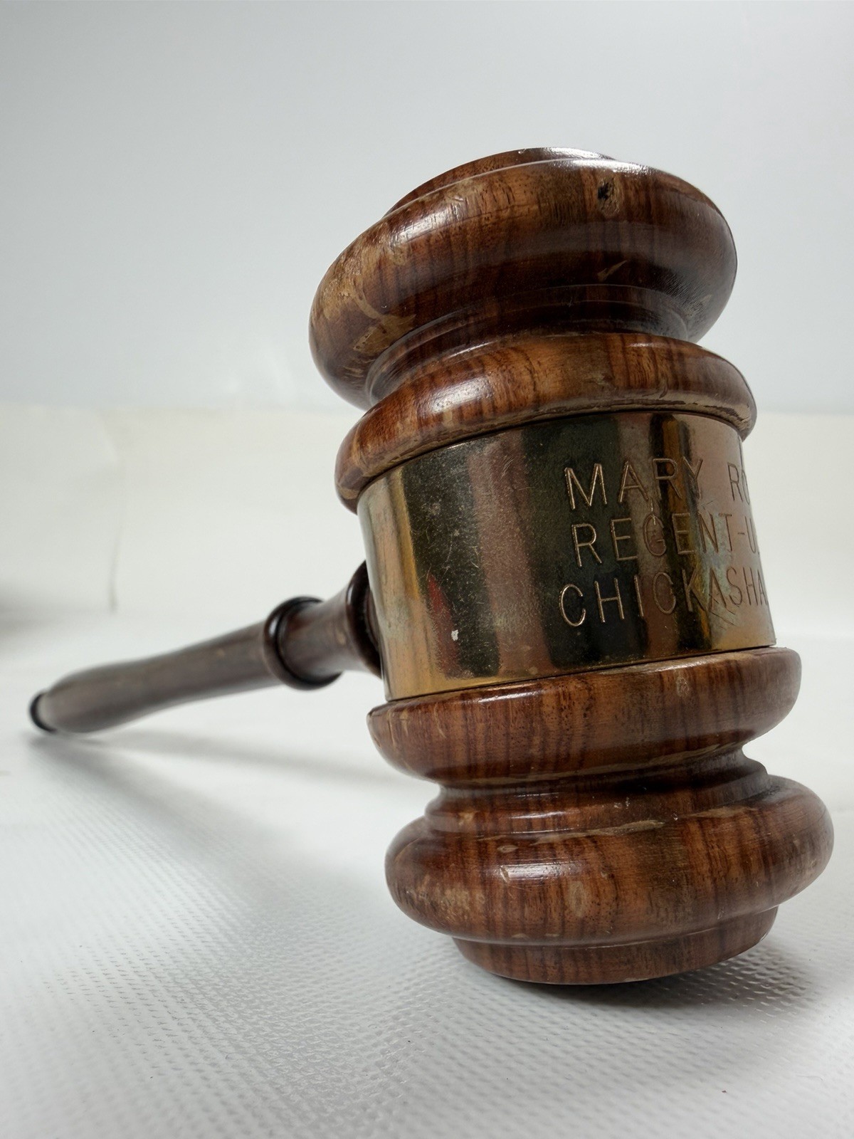Vintage Judge Gavel Wood Brass Engraved Mary Roddy Chickasha Oklahoma USAO 10in