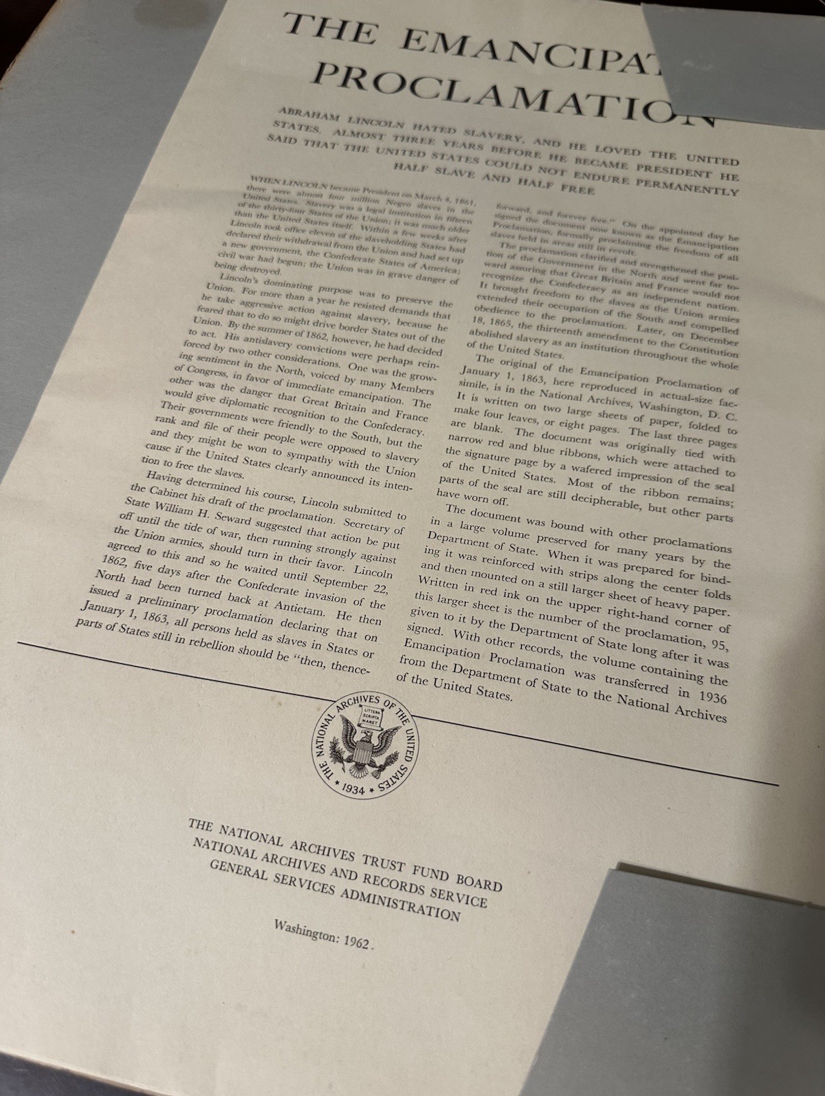 Giant Vintage Emancipation Proclamation Reproduction 1962 US History Lincoln