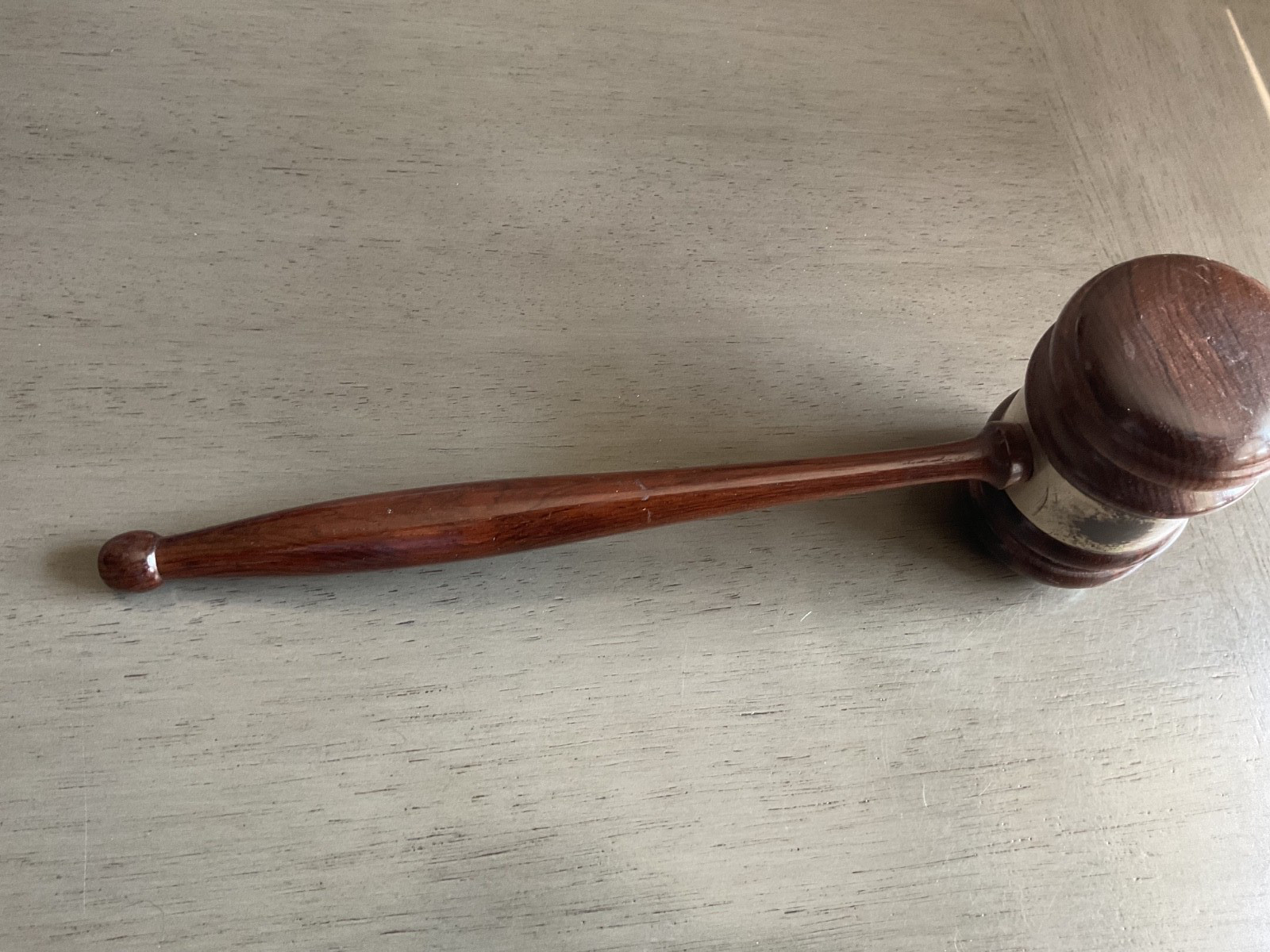 Vintage Wooden Gavel 10 3/4” Long w metal band