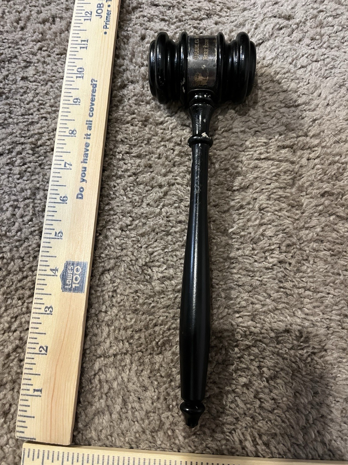 Vintage Wooden Judge Gavel w/ Engraved Metal Band & Box Court Legal Decor
