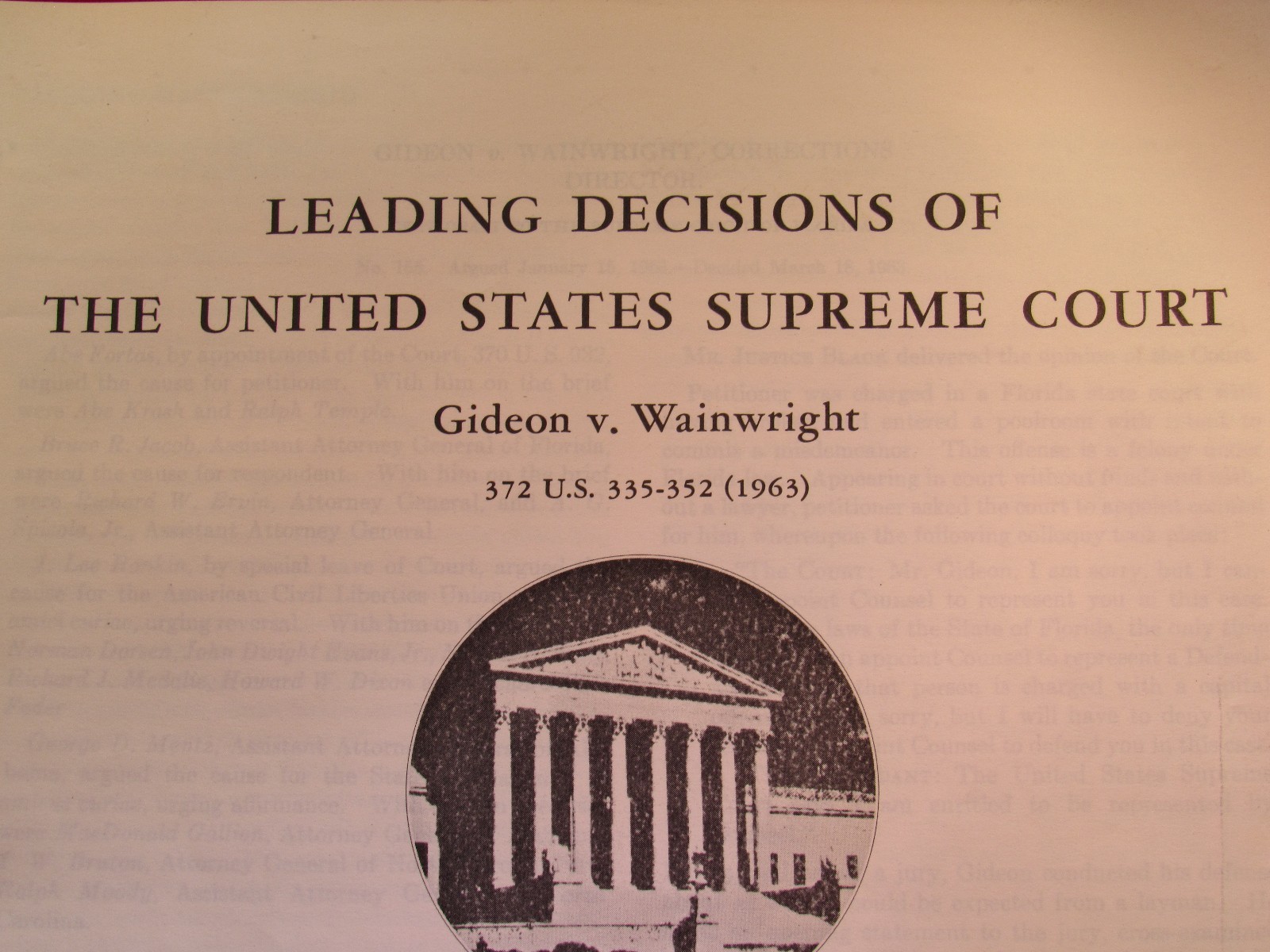 LEADING DECISIONS OF THE UNITED STATES SUPREME COURT GIDEON v.WAINWRIGHT (6)