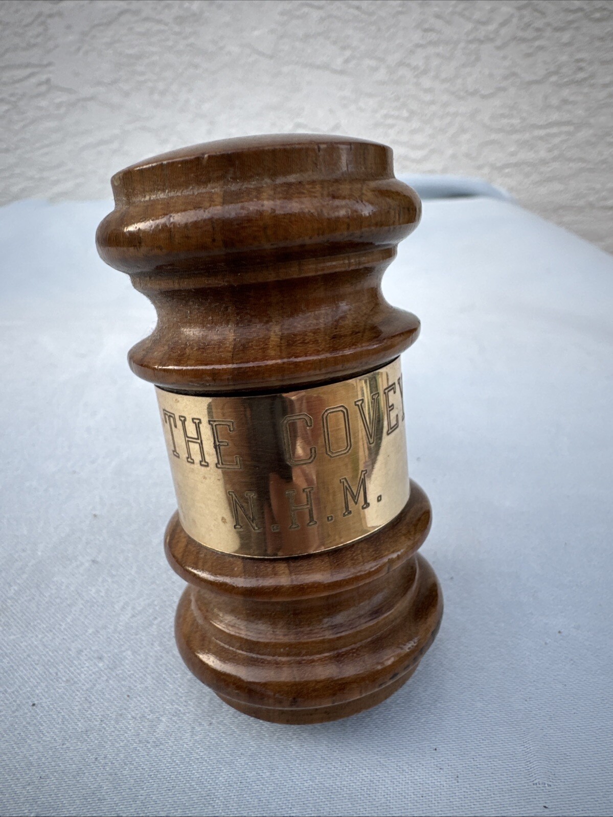 Vintage Wooden Judge Gavel Marked «The Covey N.H.M.» Wood Hammer Court Prop