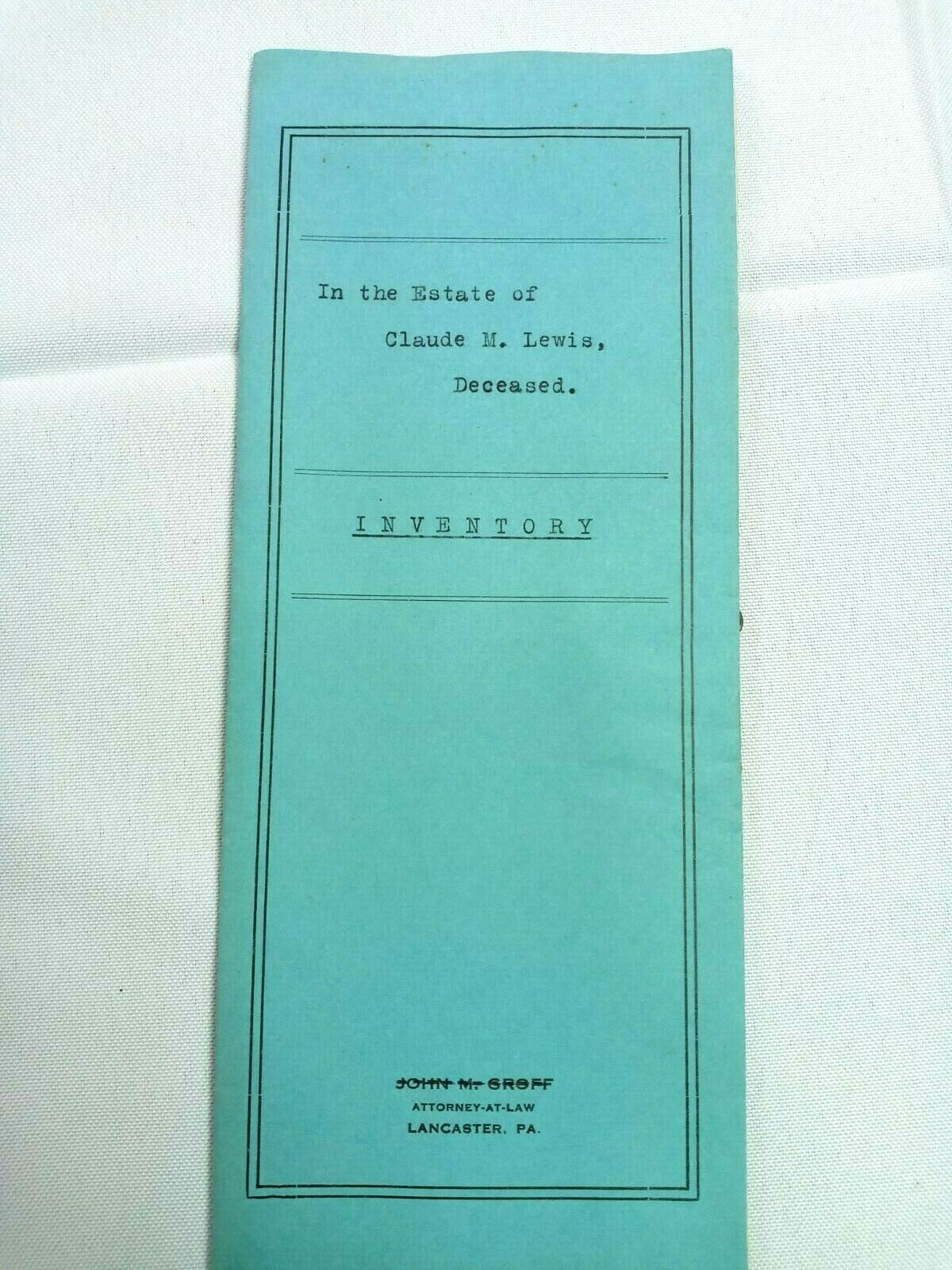 Vintage 1918 Estate Settlement Orphans Court Little Britain Lancaster County PA