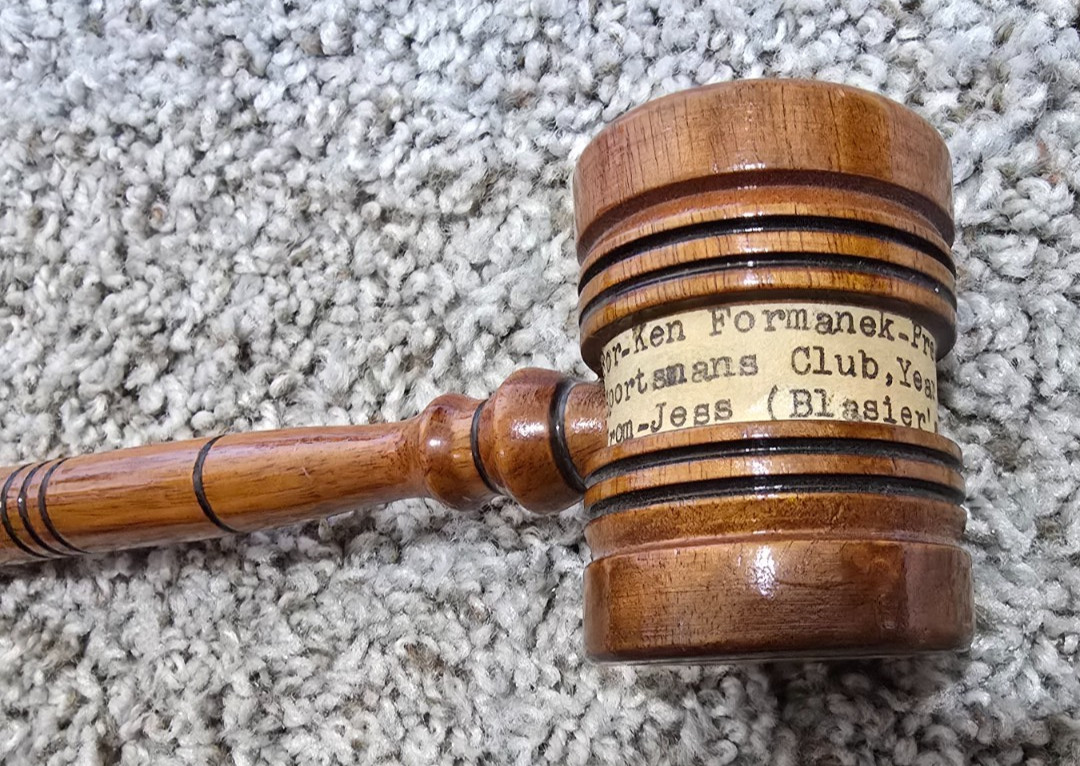 Old Vintage 1958 President Sportsman Club Wood Gavel from Blasier’s Hobby Shop