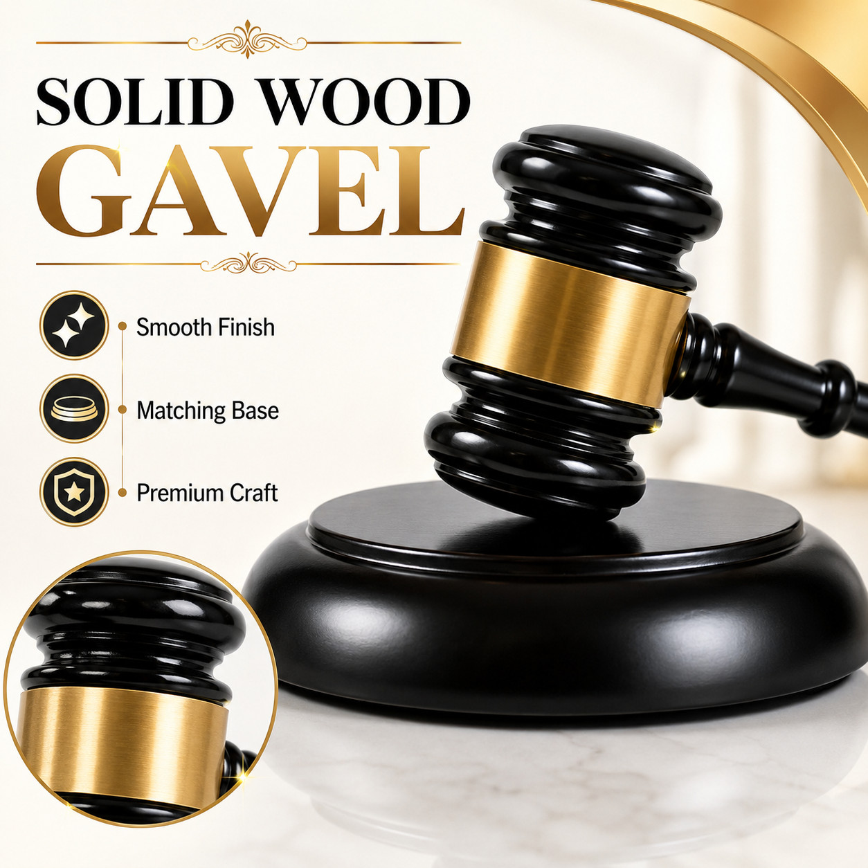 Black Wood Judge Gavel Set with Matching Base Auction Meeting Office Decor Gift