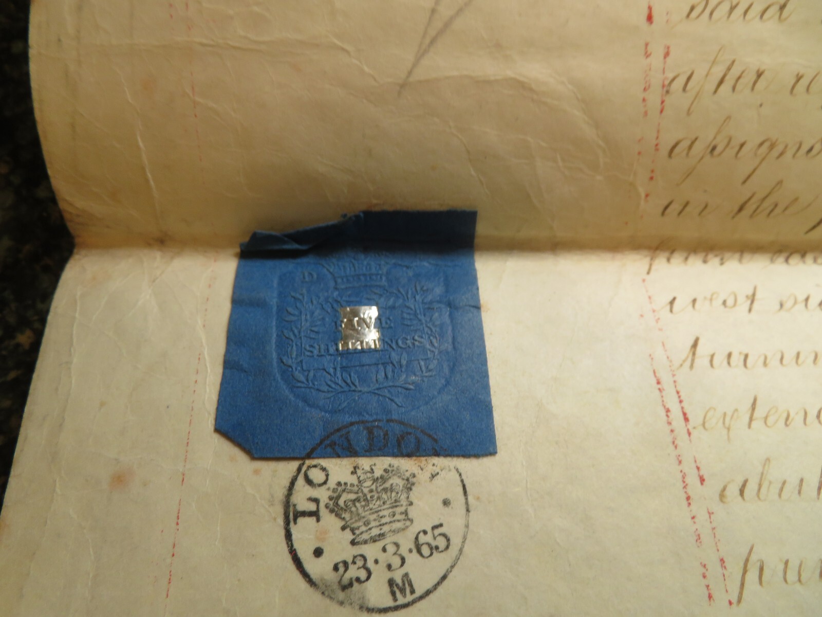 GREAT BRITAIN 1865 LARGE INDENTURE DOCUMENT WITH TAX STAMP OTHER WAX STAMP