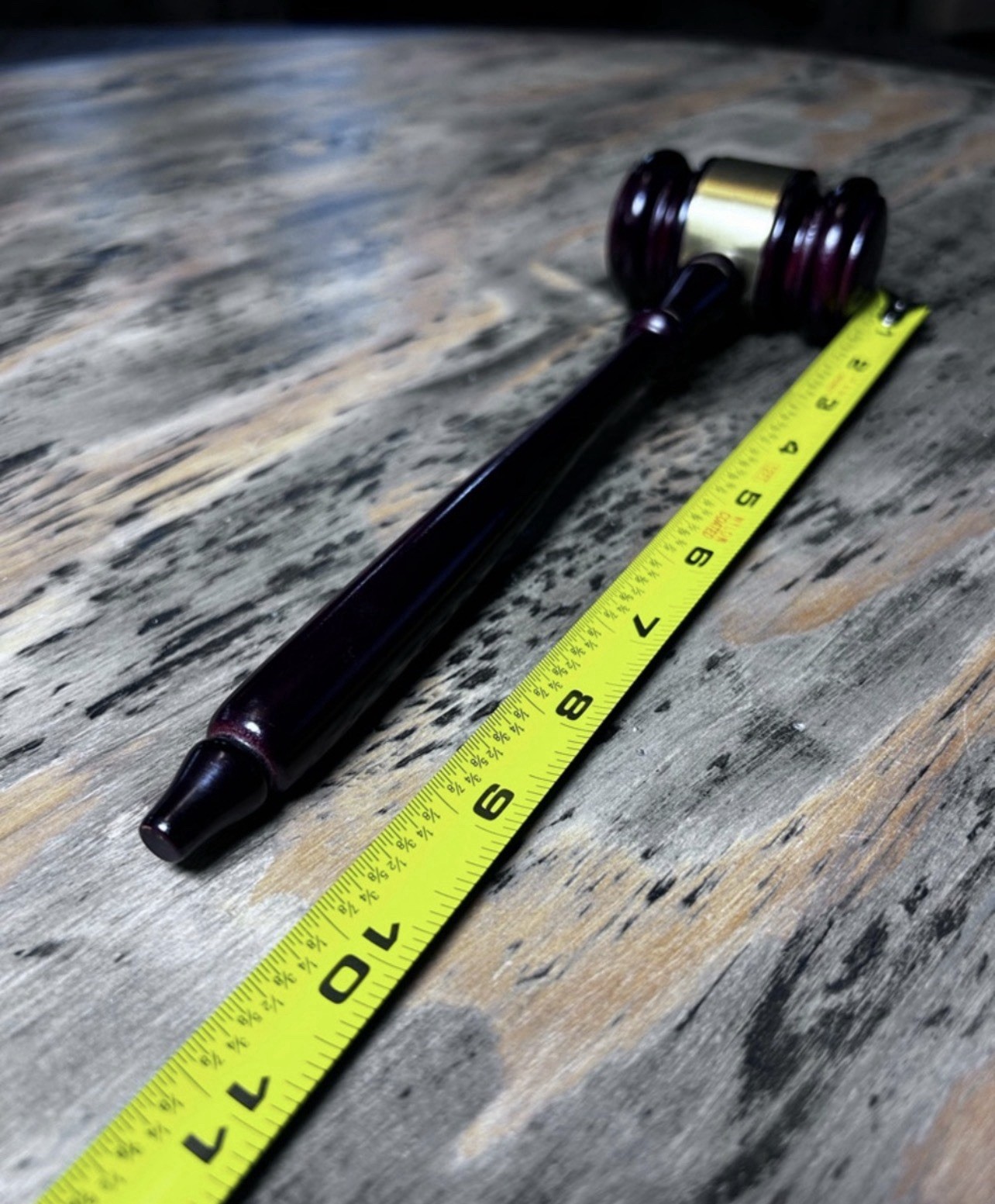 Vintage Wooden Judge Gavel with Gold Band – Deep Mahogany