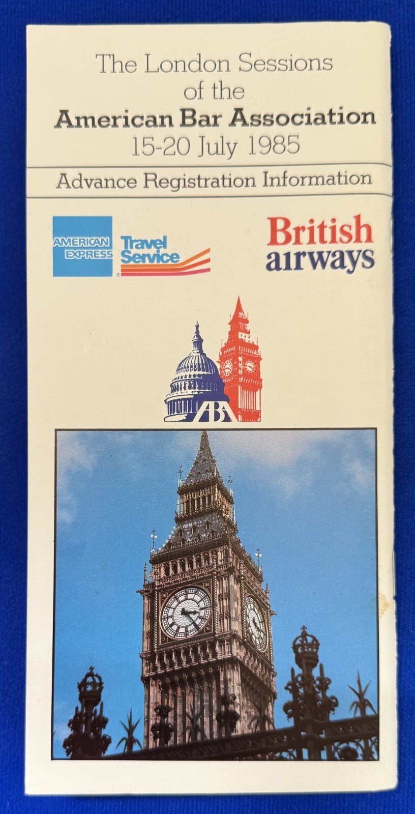 Vintage 1985 London Sessions of American Bar Association Booklet British Airways