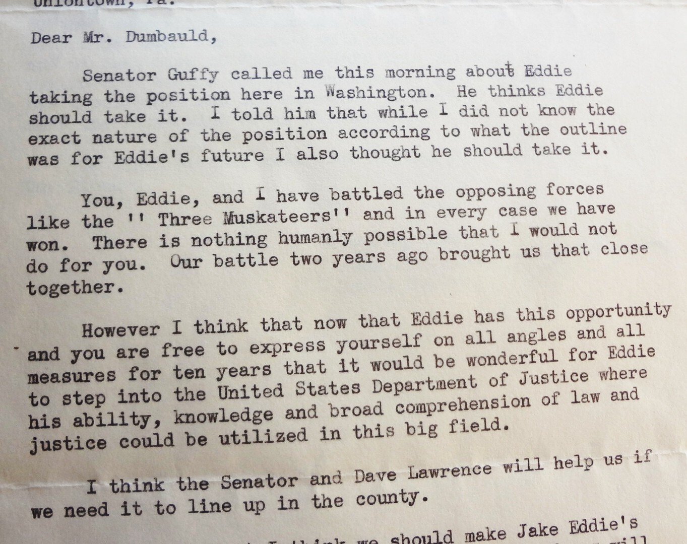 Historic Find~ 1936 CONGRESS HOUSE of REPRESENTATIVES LETTER to EDWARD DUMBAULD