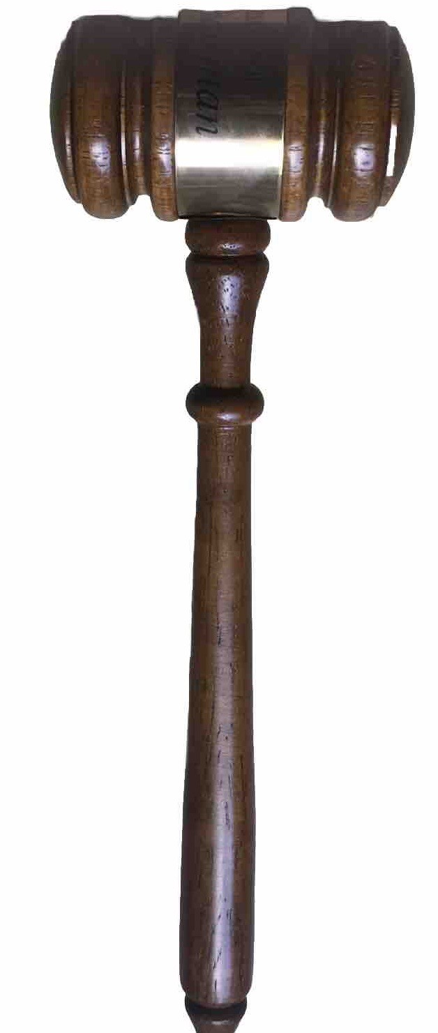 Genuine Vintage Wood Council Chairman Gavel Mallet 90’s 10 Inch Walnut Gold Band