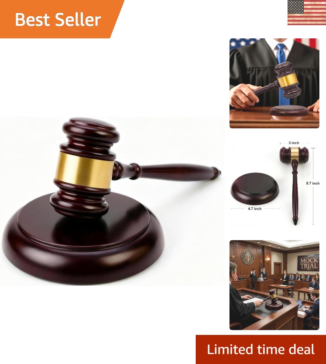 Elegant Wooden Gavel Set with Sound Block – Loud Clear Strike for Professionals