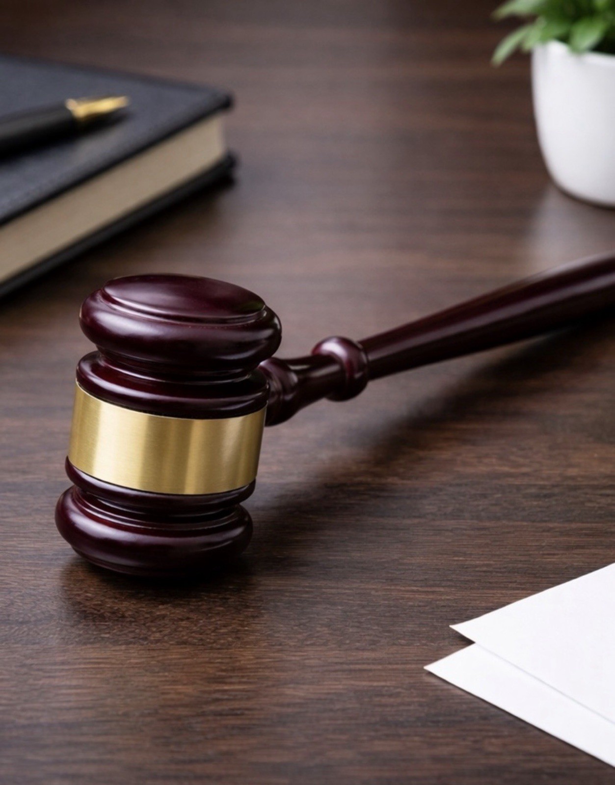 Vintage Wooden Judge Gavel with Gold Band – Deep Mahogany