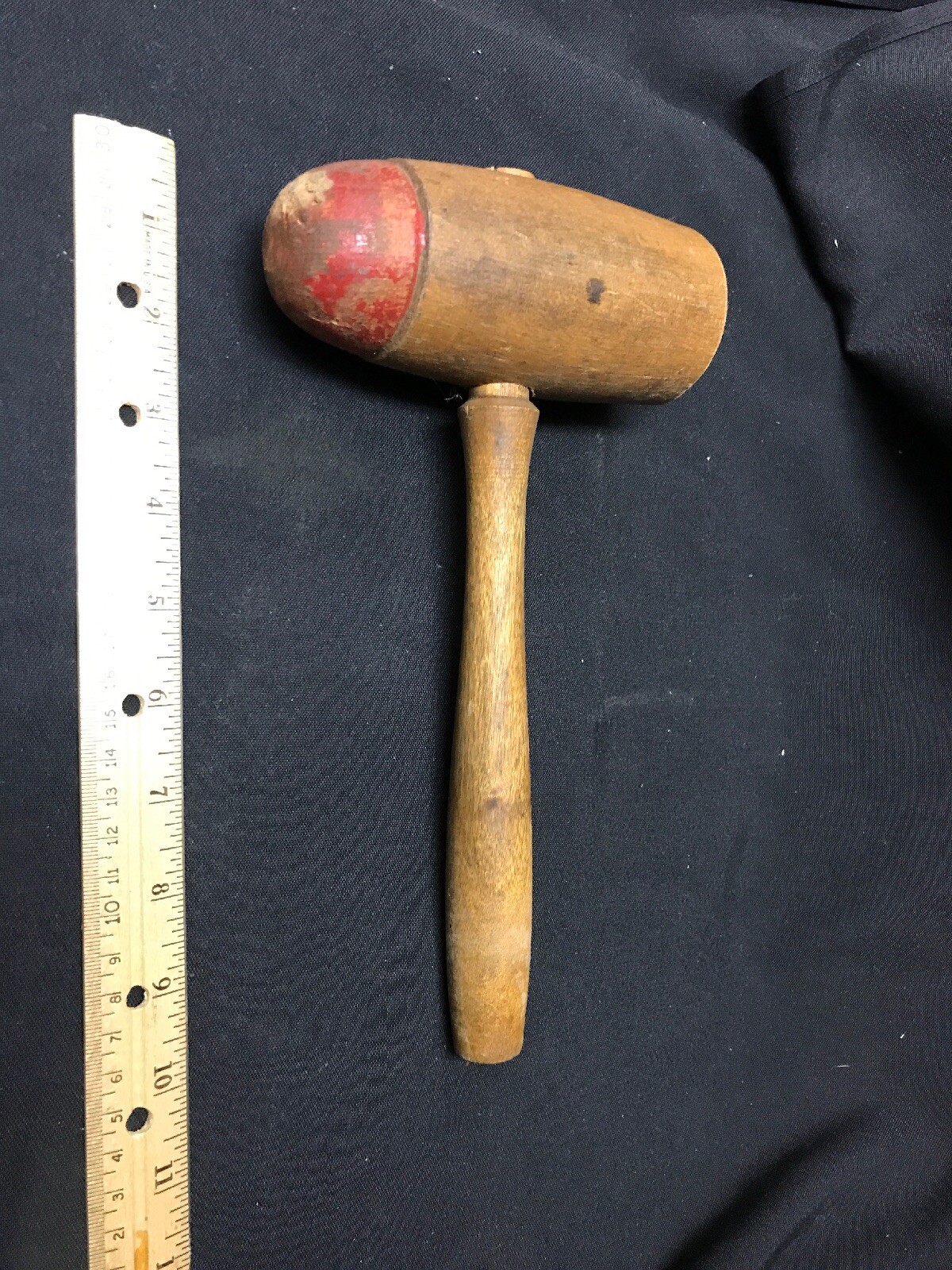 vintage wooden gavel solid wood mallet w/red Round Wood end & Flat End 11” Long