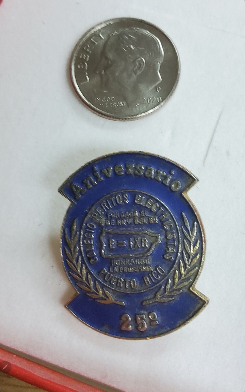 1994 Pin ☆25 años☆Colegio Peritos Electricistas Puerto Rico Honrando la Profesi