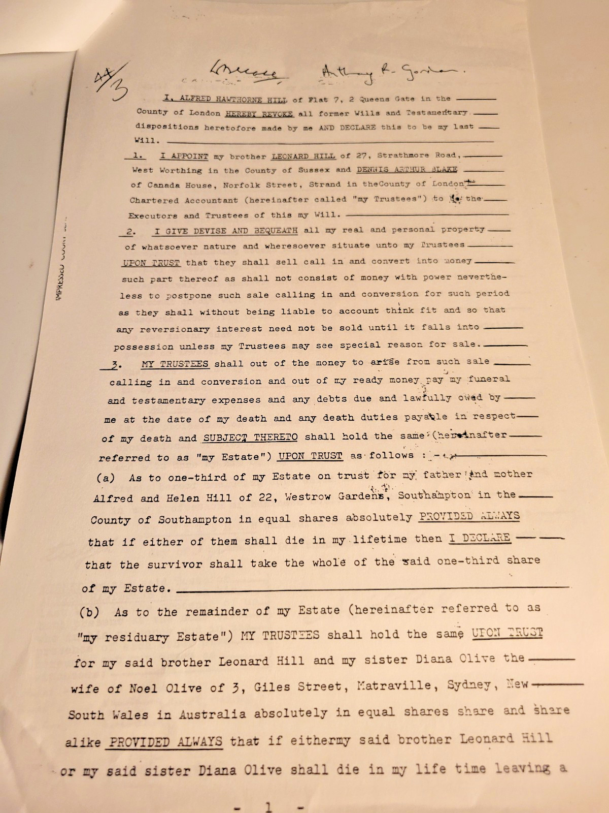 Benny Hill Last Will and Testament Copy April 20, 1992