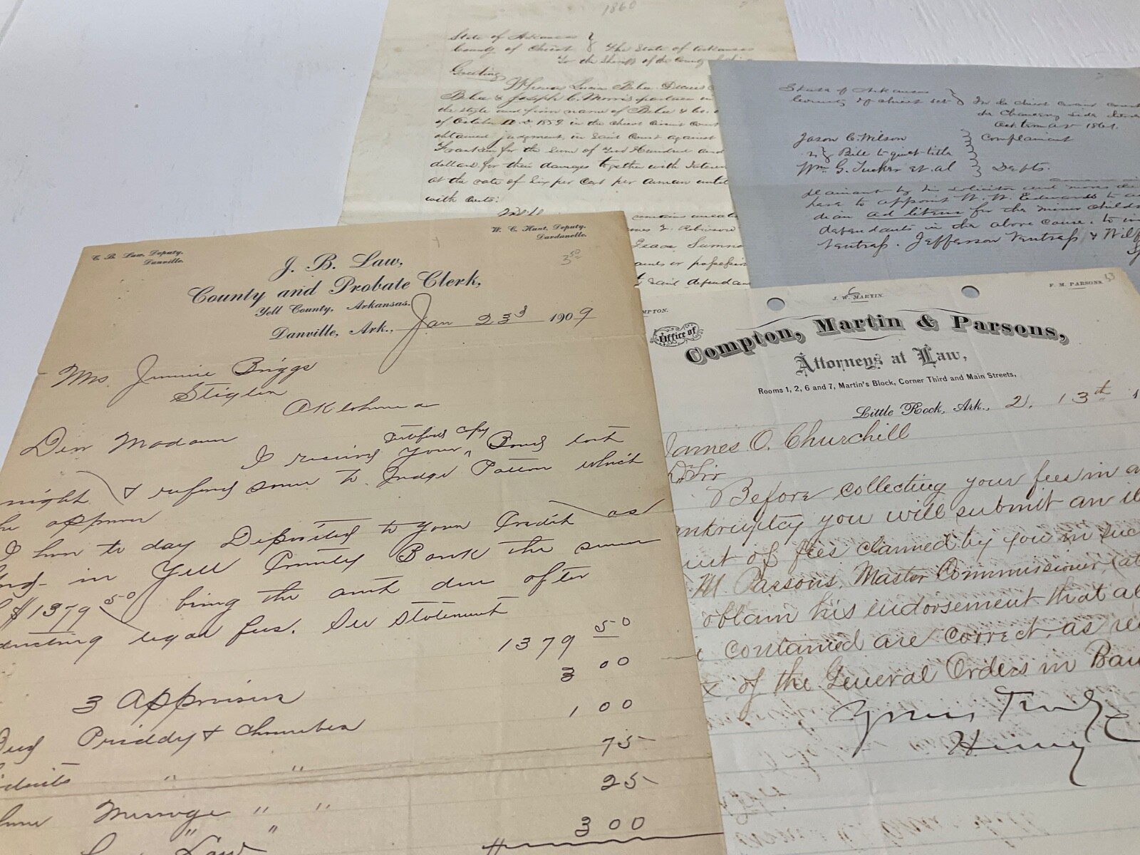 ARKANSAS LOT 4 DOCUMENTS CIVIL WAR TO 1909 BANKRUPTCY CHILDREN CIVIL SUIT @312