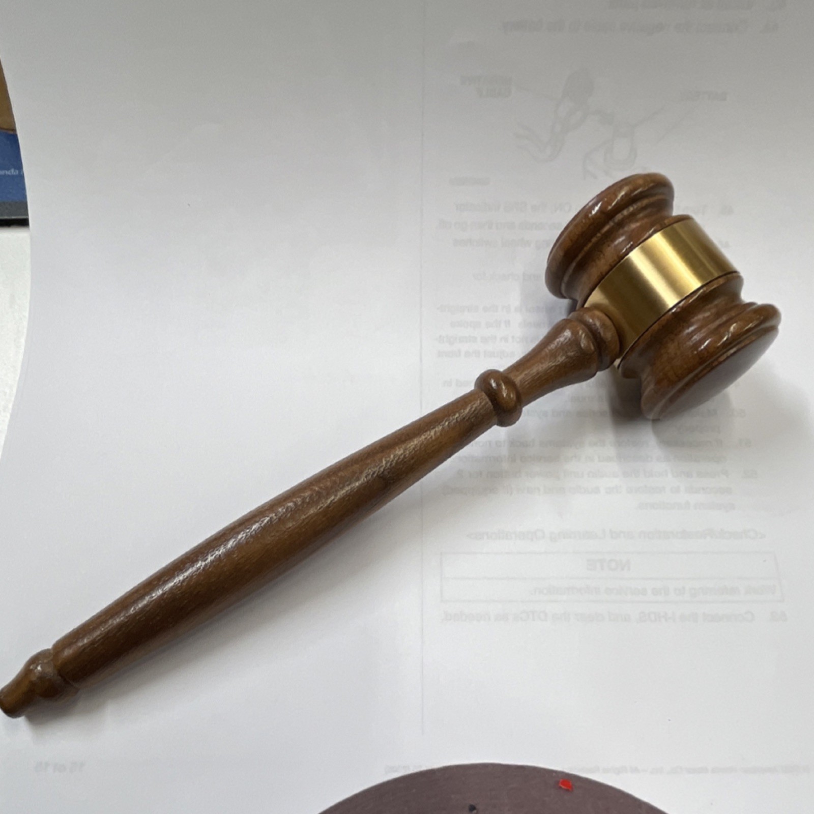 Wooden Judge’s Gavel with Brass Band 8 Inch Length Lawyers Legal Theme Courtroom