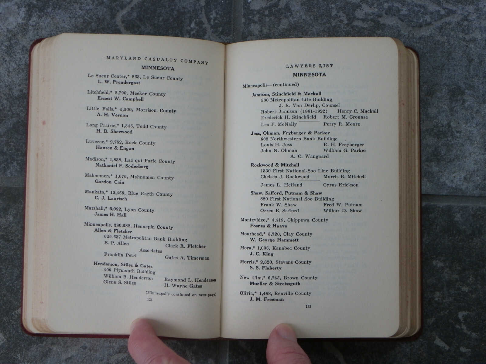 Maryland Casualty Company Lawyers List 1925 Annual-US & Canada Alpha by Town