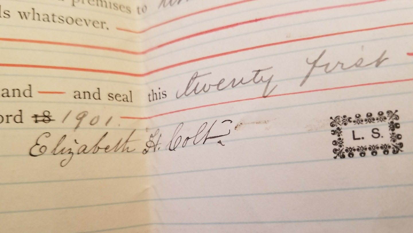 Elizabeth Hart Jarvis Colt Armory HARTFORD Ct C1901 HISTORIC Antique Deed