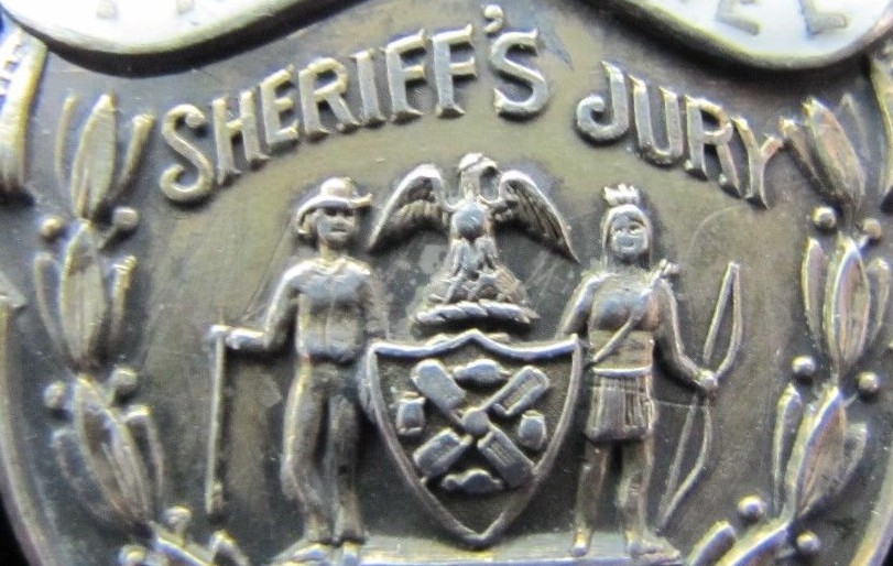 1908 SHERRIF’S JURY Sterling Silver White Blue Enamel Pinback Medallion Pin