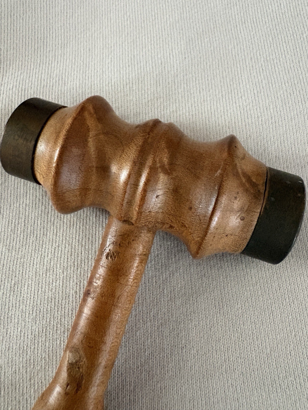 Antique Treen Turned Wood Gavel Metal Ends 1920s Black Walnut (?) 7.6 Ounces
