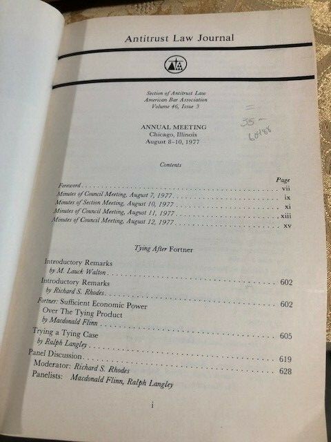 Antitrust Law Journal Section of Antitrust Law American Bar Association Vol 46