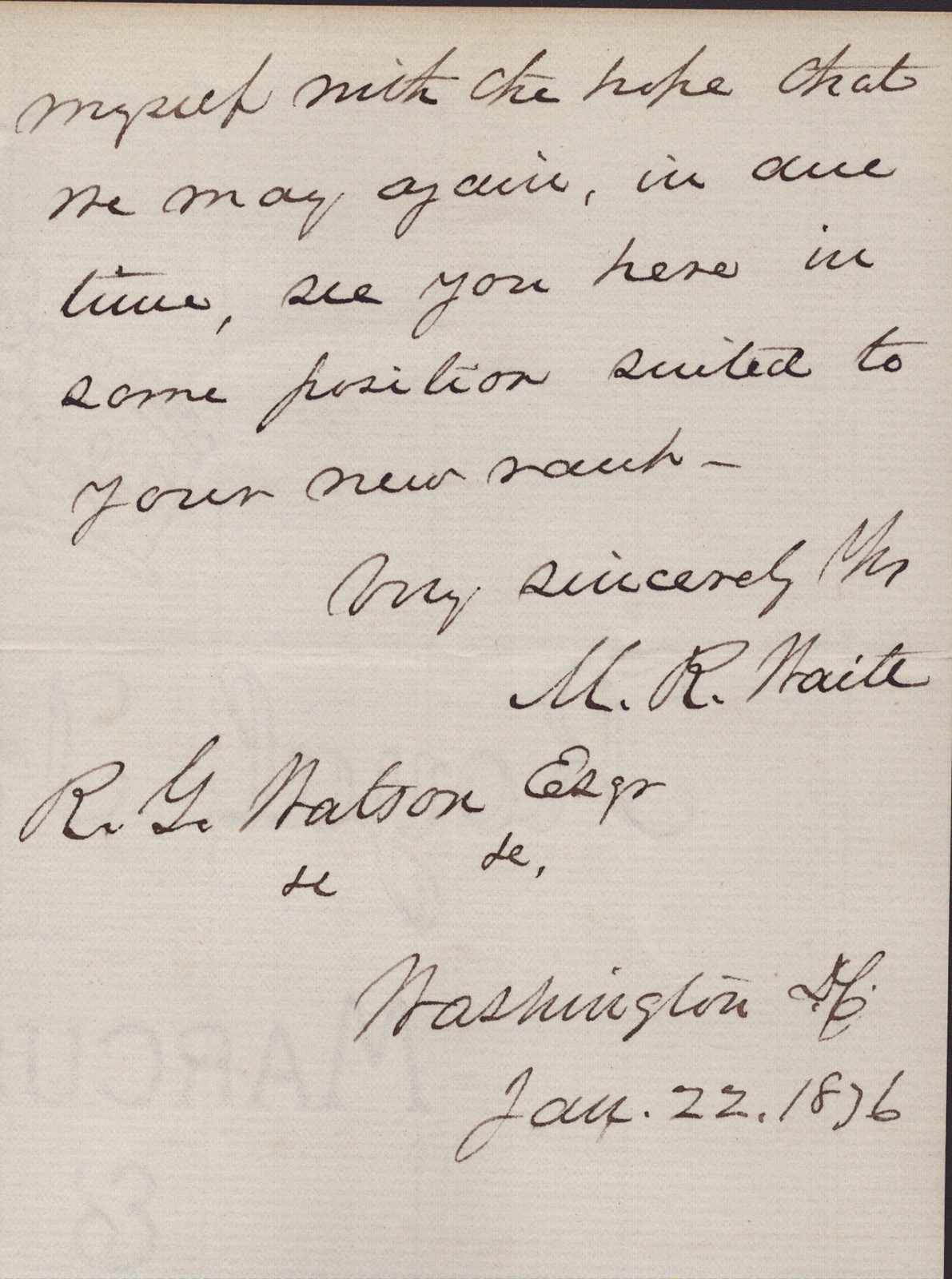 MORRISON R. WAITE – AUTOGRAPH LETTER SIGNED 01/22/1876