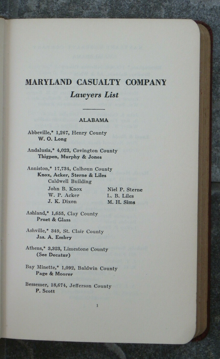 Maryland Casualty Company Lawyers List 1925 Annual-US & Canada Alpha by Town