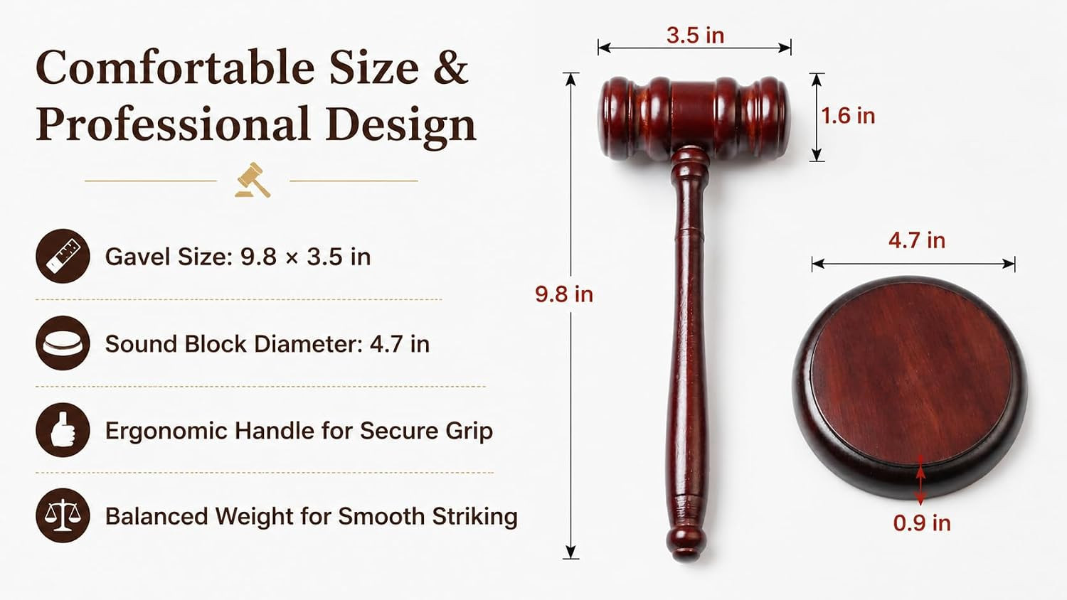 1 Set Wooden Gavel and Block Set Beech Wood Judge Hammer Sounding Mallet Court G