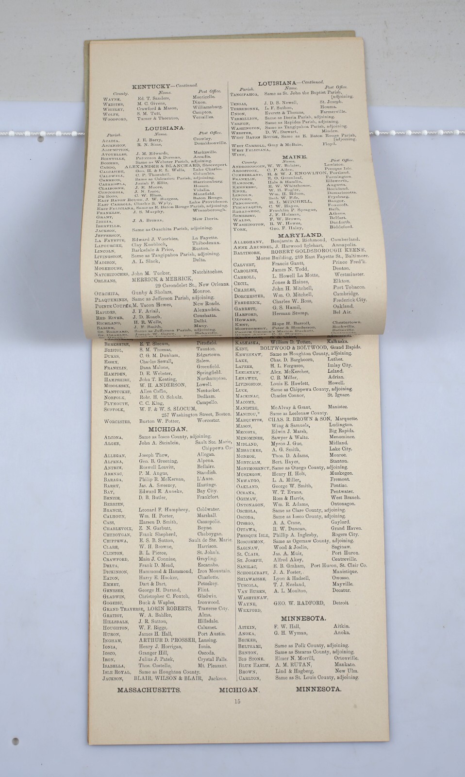 Vintage 1894 United States Law Association Membership Lawyer Roster Chart