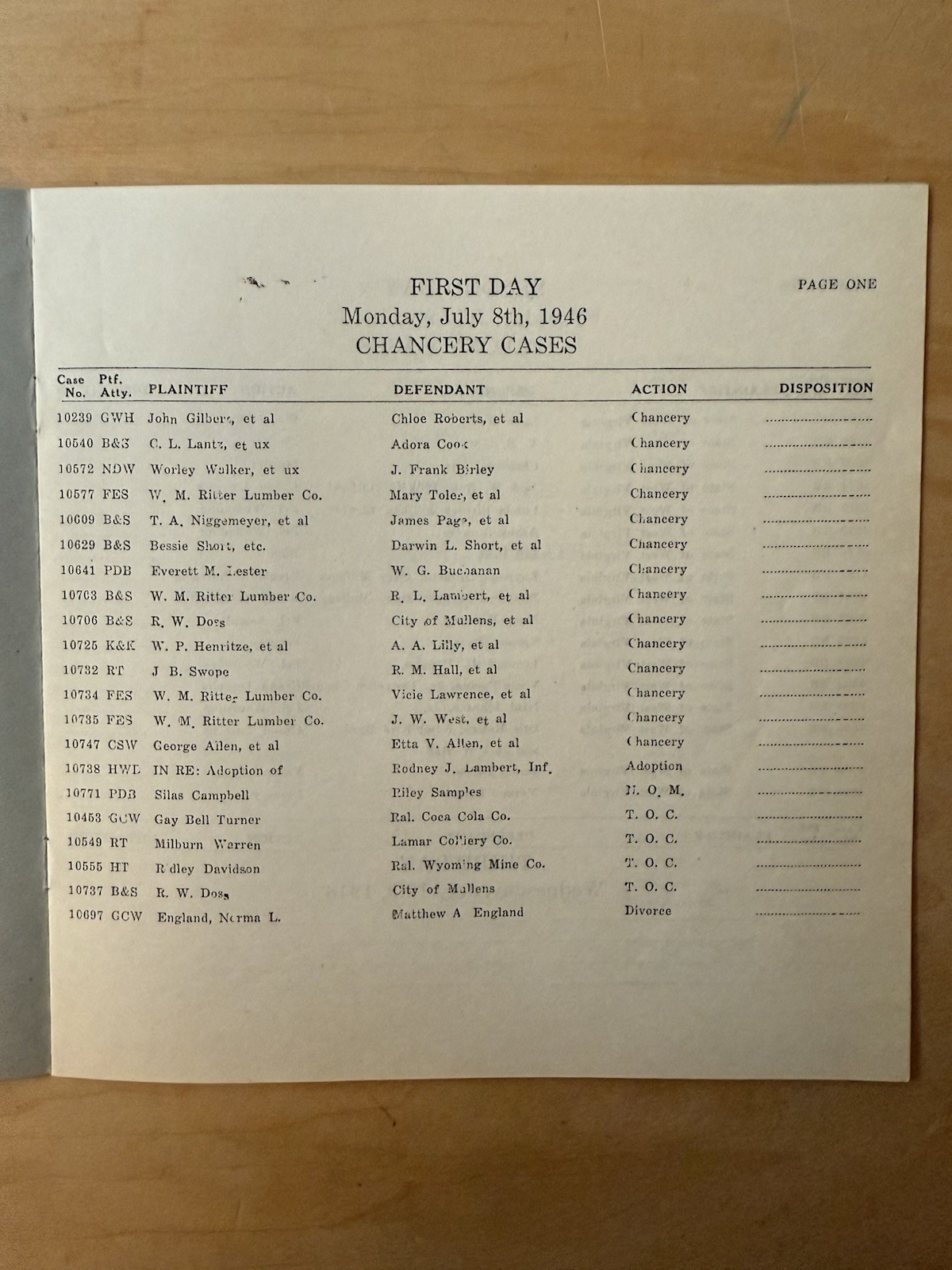 Wyoming County Circuit Court Legal Document 1946 Lawyers & Legal Theme