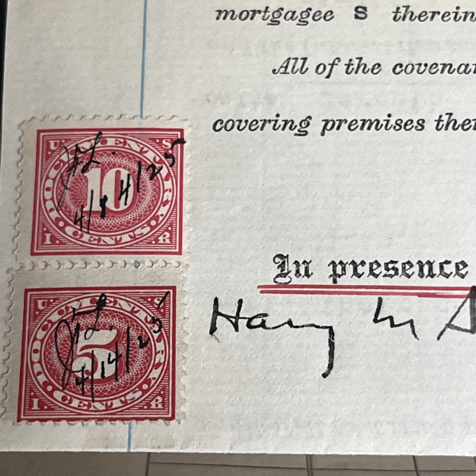 SIGNED STAMPED SEALED Legal BOND Document 1921 NEW ROCHELLE NY Armenian LAMBDEN