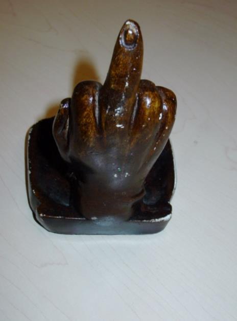 Vintage Handmade Ceramic «For My Creditors» Stained ‘The Finger’ Ash Tray (VG)