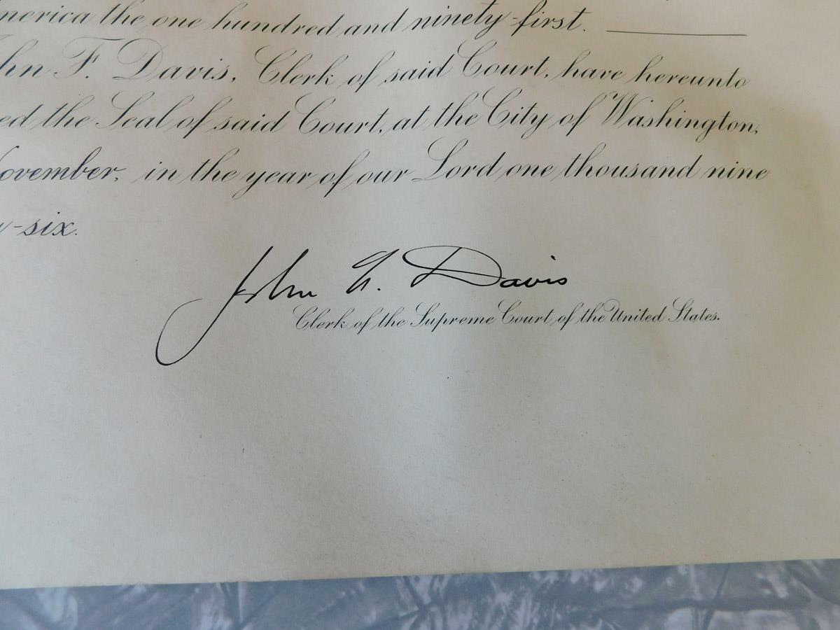 1966 Bar Admission Certificate to Supreme Court of The United States America USA