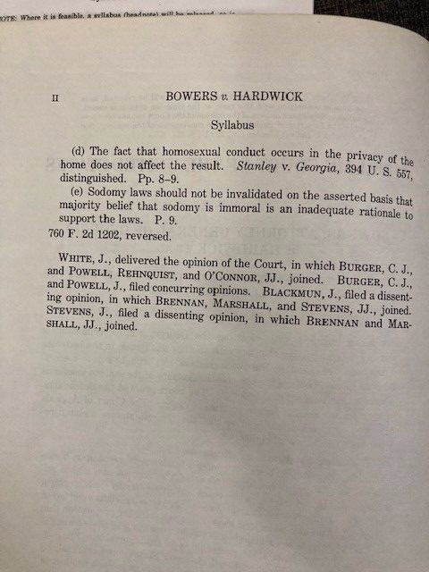 BENCH OPINIONS Bowers v. Hardwick and Lawrence v Texas Gay Sexual Conduct Cases