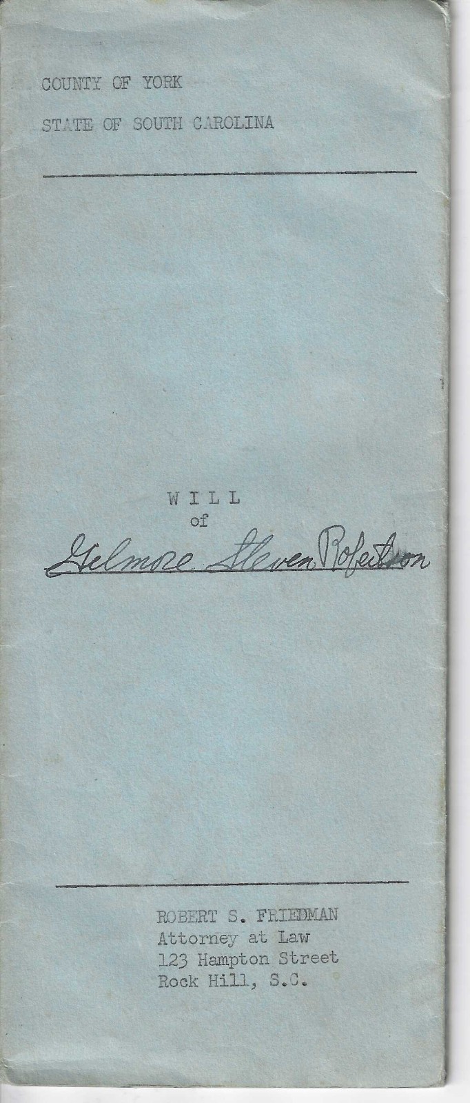 5 Vintage 1911 – 1949 STATE OF SOUTH CAROLINA Legal Documents: Will, Probate,